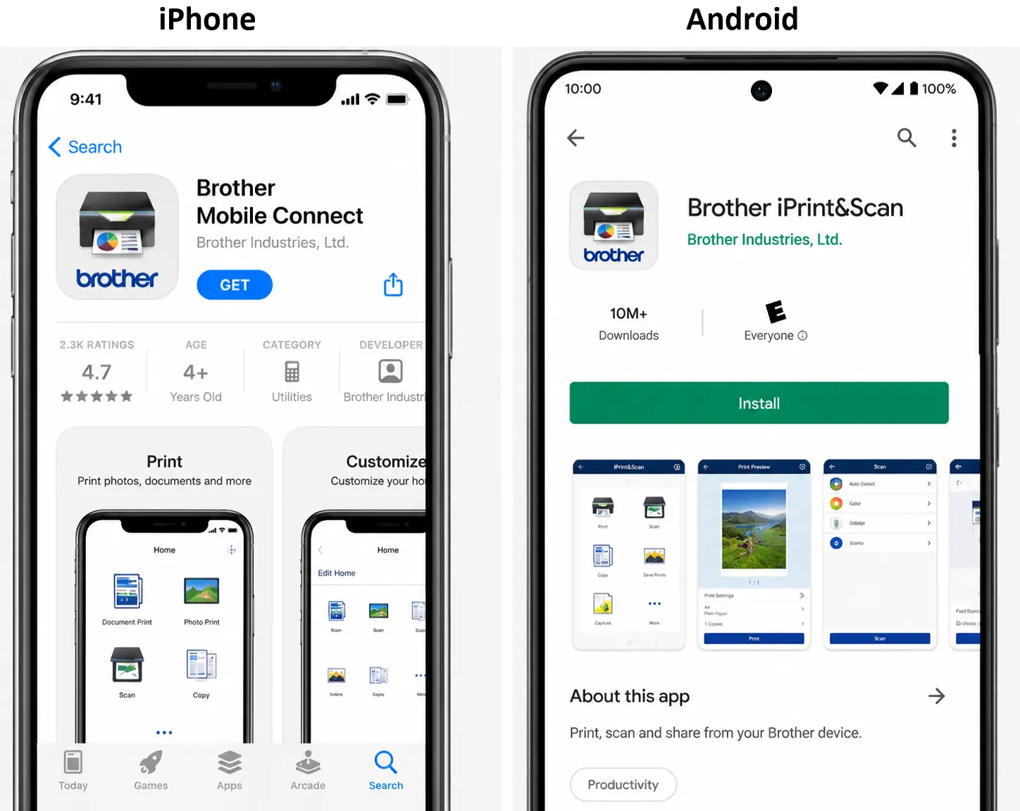 Download Brother Mobile Connect (or Brother iPrint&Scan) from the App Store or Google Play